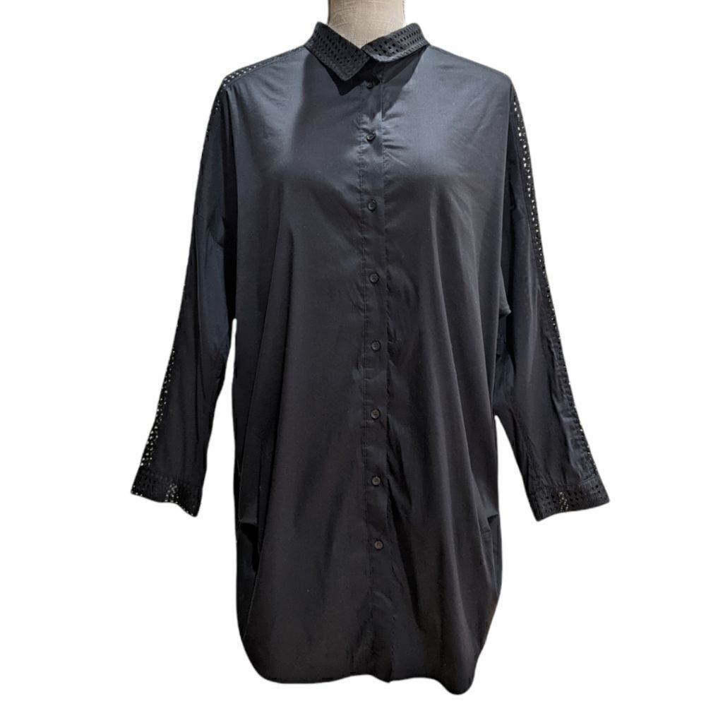 Demoo Parkchoonmoo Button Down Eyelet Collar & Sleeves Blouse Asymmetric Collar